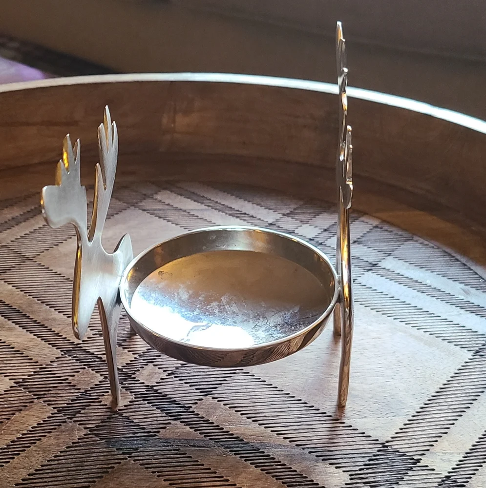 Crate & Barrel Reindeer pillar Candle Holder 4.75